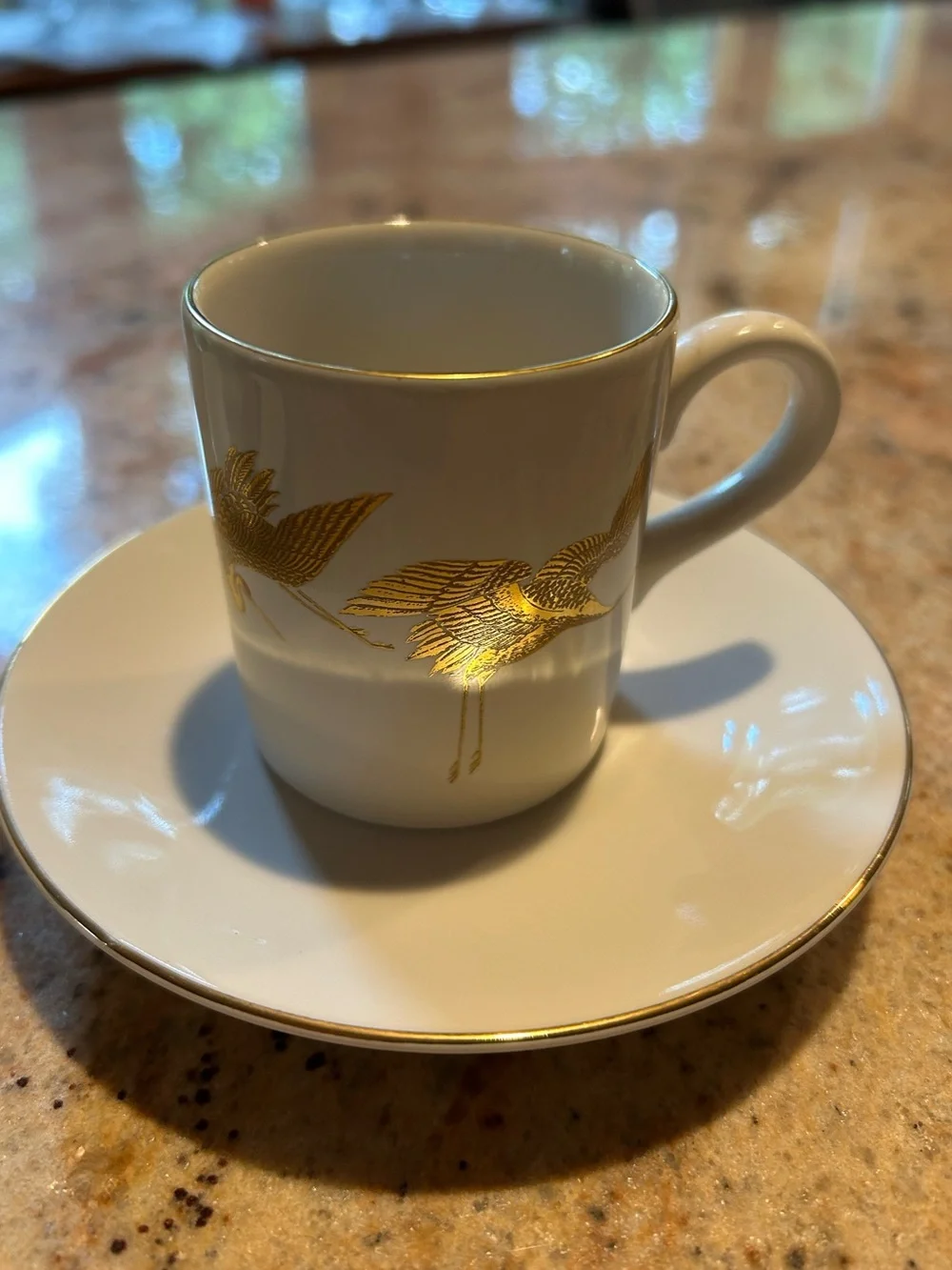 Porcelain Espresso Demitasse Cup Saucer Set 22K Gold Flying Cranes Otagiri Japan